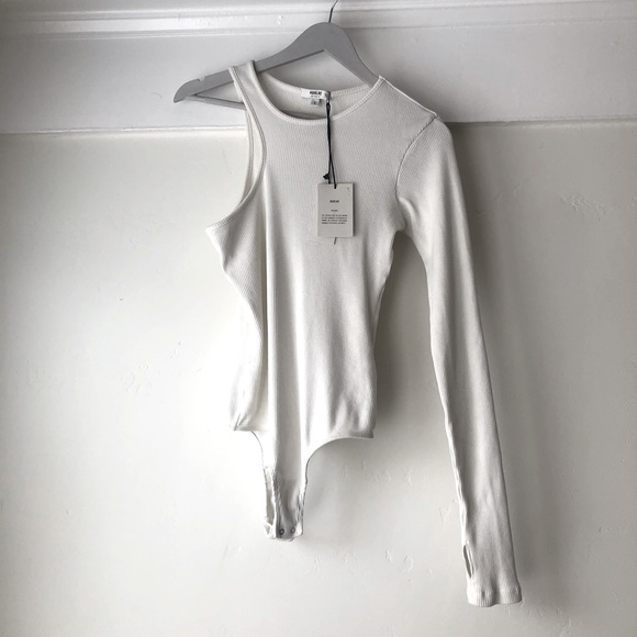 Agolde White Ribbed Bodysuit Y2K Cutout One Arm - Picture 2 of 3